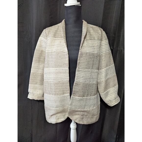 NWOT! CHICO'S! CREAM/TAN/TAUPE/GOLD MINI SEQUINS, LIGHTWEIGHT JACKET! SZ 10/12 - Picture 2 of 9